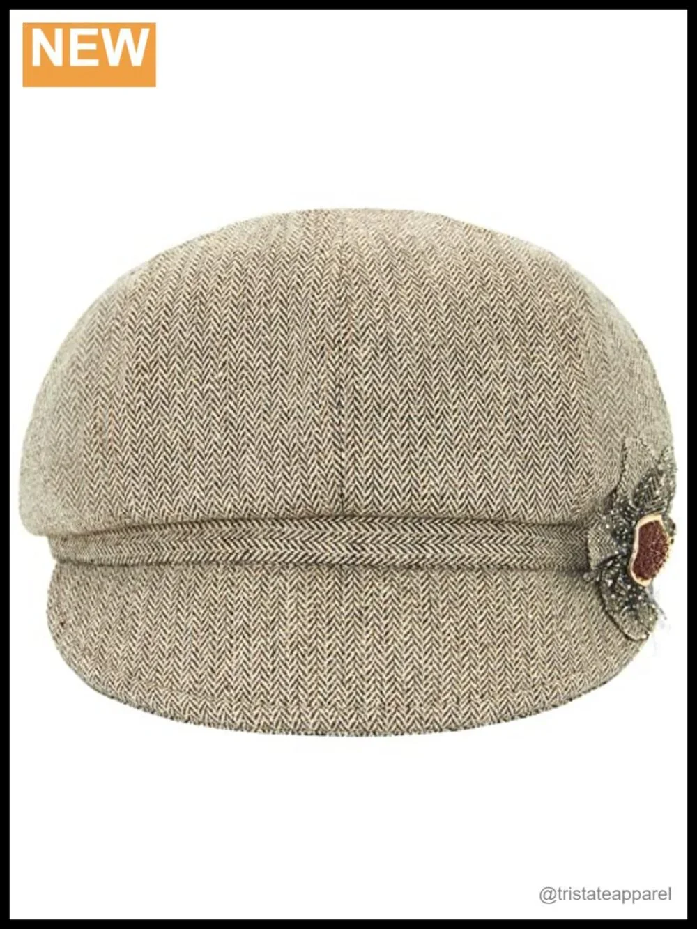 Women Retro Newsboy Cap Hat with Flower Buckle Cotton Linen